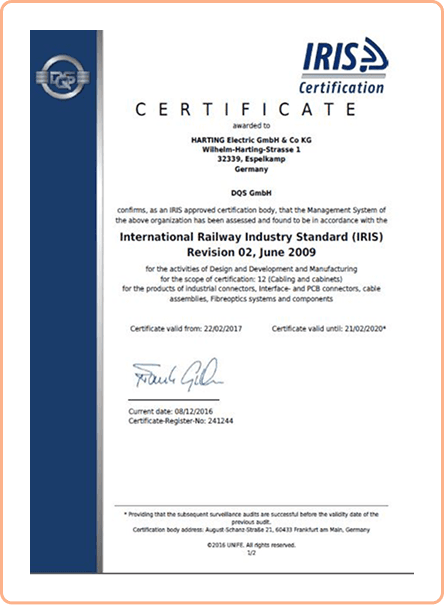 Harting - IRIS Certificate certificate