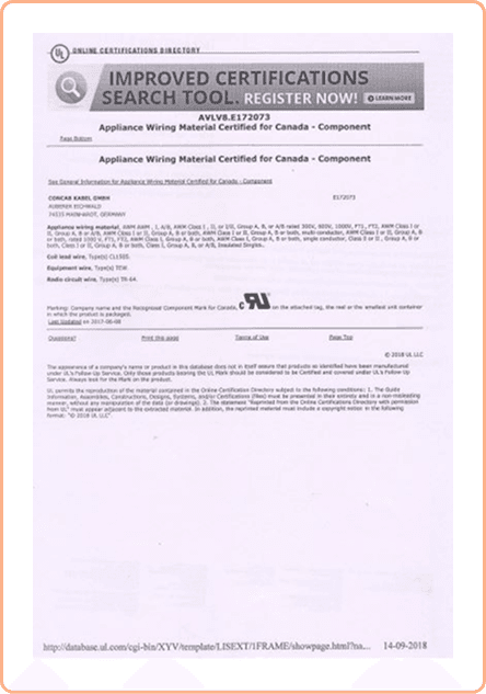 Concab – UL Approved Cables certificate