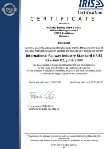IRIS Certificate- Harting